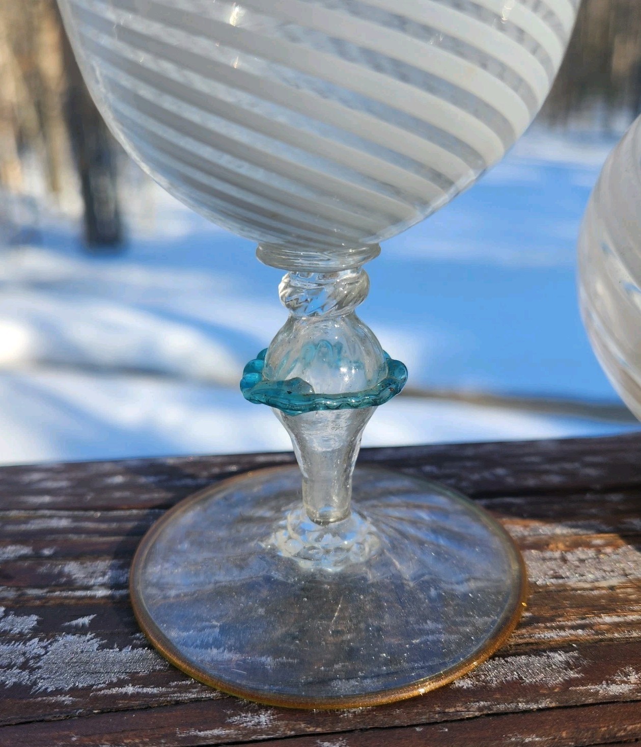 Italian Salviati Vetro a Fili Swirl Blue Rigaree Genie Bottle Decanter 2 Goblets