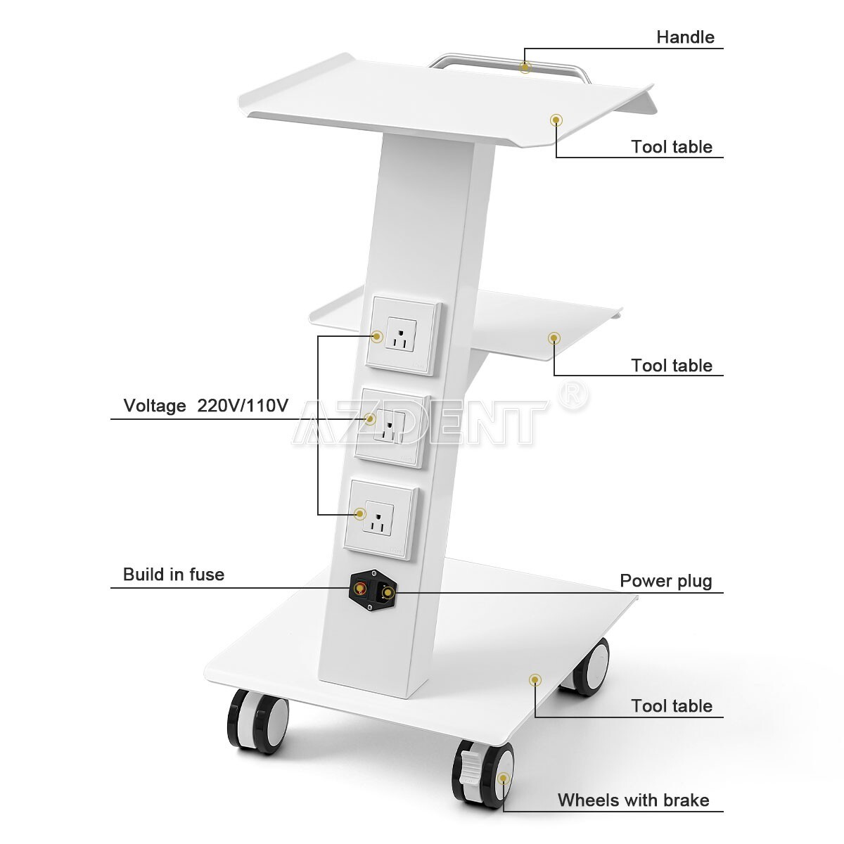 AZDENT Mobile Dental Cart Trolley Cabinet/Portable Delivery Unit Air Compressor