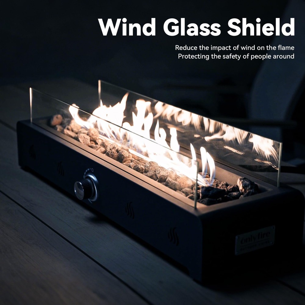 28'' Tabletop Fire Pit Table, Propane Gas Firepit Bottom Mounted for Table wi...