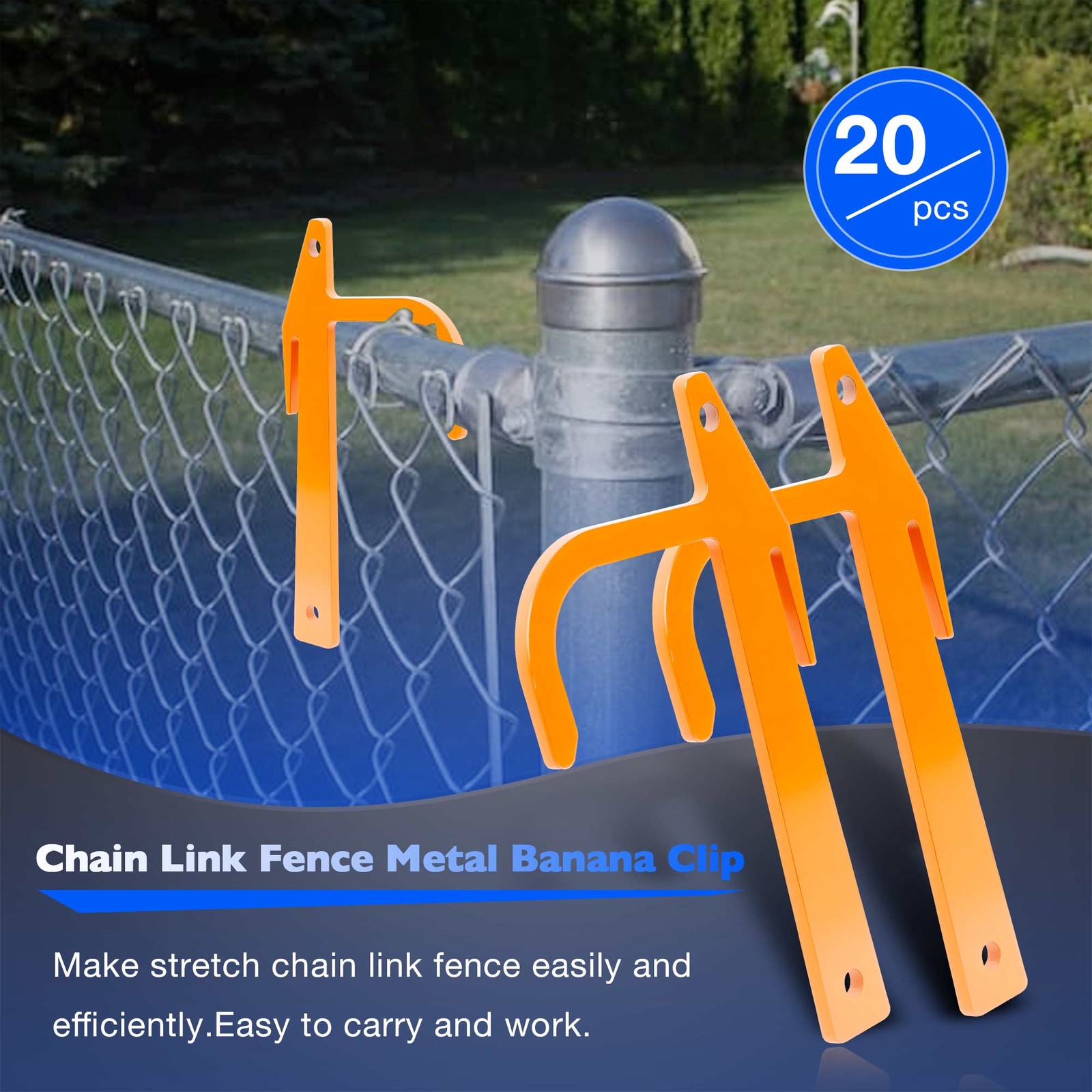 20Pcs Chain Link Fence Metal Banana Clip, Tensioning and Stretching Tool, Fence