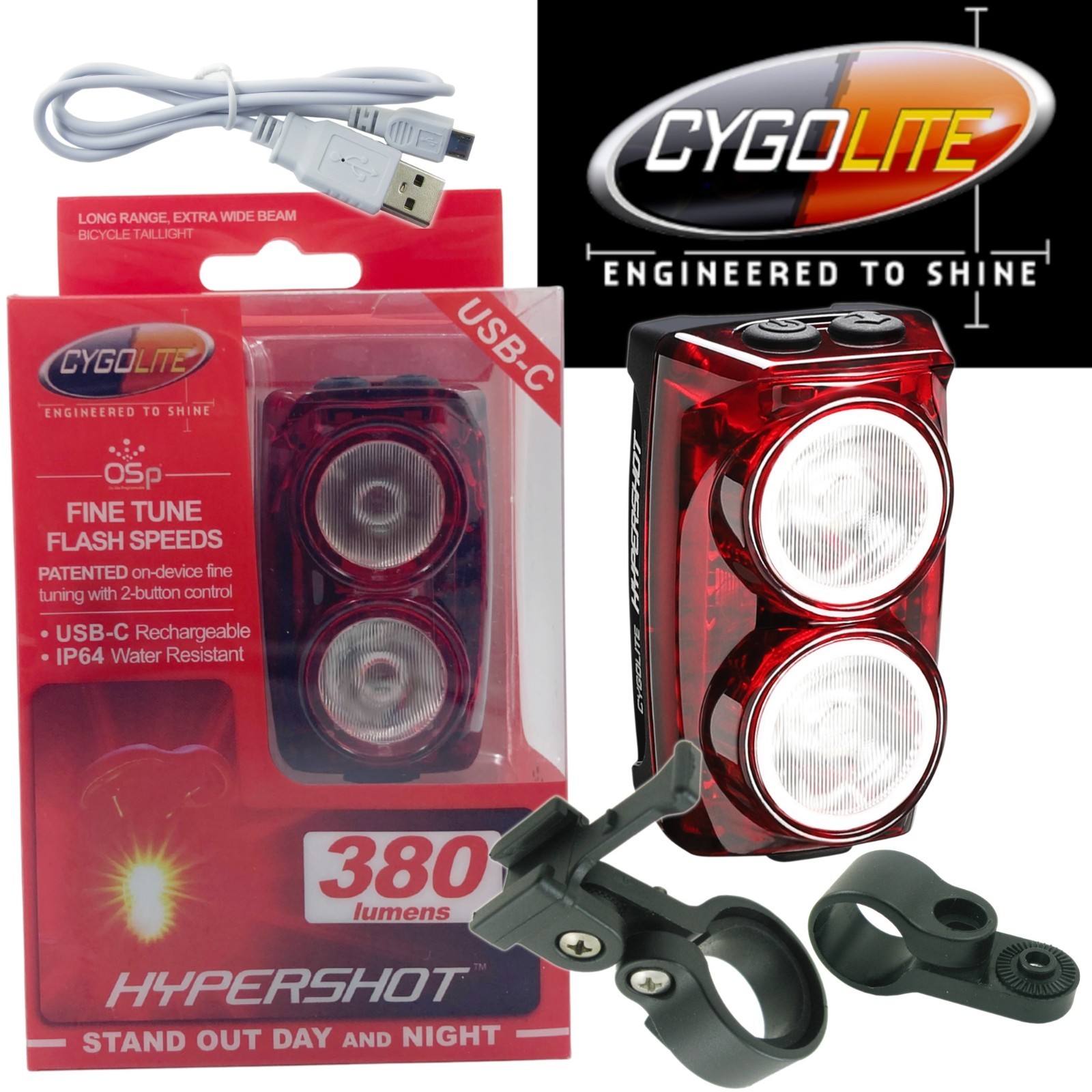 Cygolite Hypershot 380 Lumen Tail Light USB Rechargeable Flashing Rear Bike LED