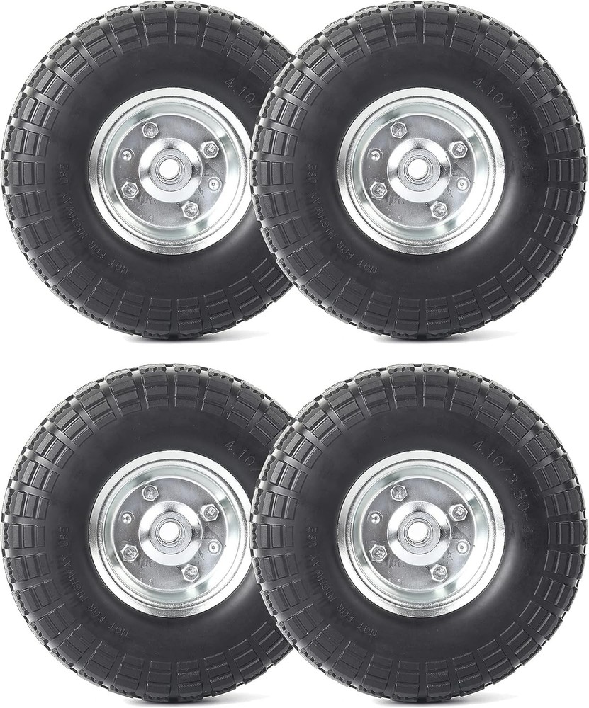 AR-PRO (4-Pack) 10-Inch Solid Rubber Tire Wheels - Replacement 4.10/3.50-4" Flat