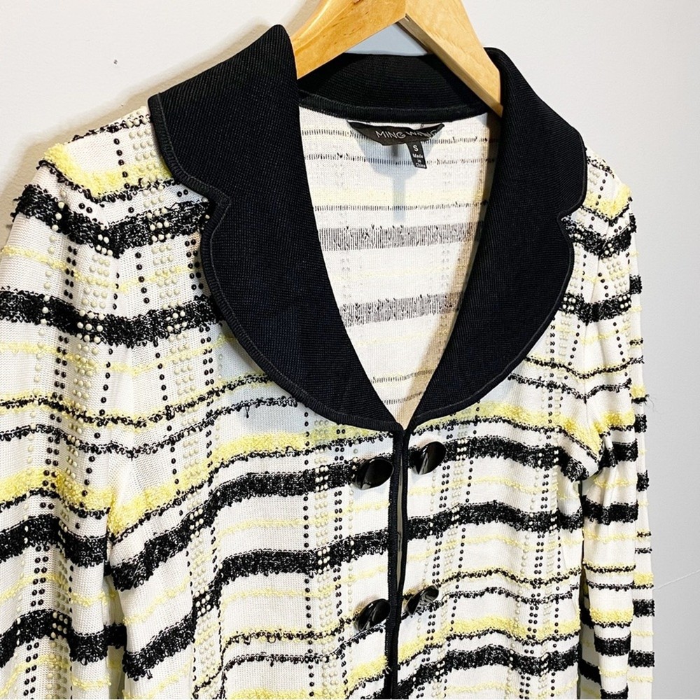 Ming Wang Plaid Pattern Beaded Jacket Blazer - size Small