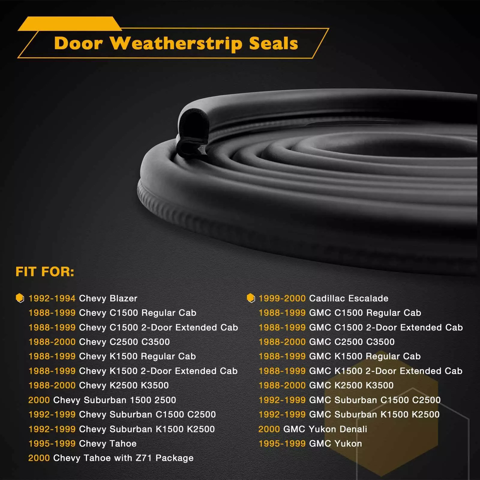 2X Rubber Door Weatherstrip Seals Set Fits Chevy GMC Suburban C/K 1500 2500 3500