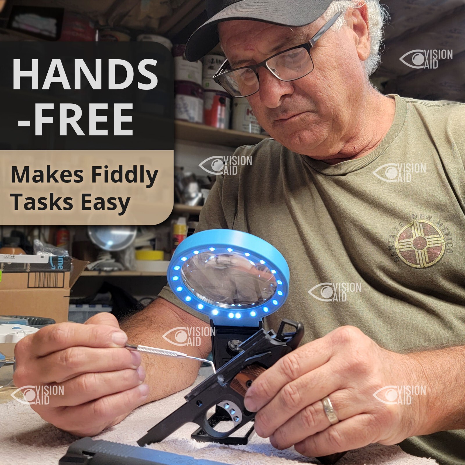 Vision Aid 30x Magnifying Glass Hands-Free Magnifier with 21 LED Light