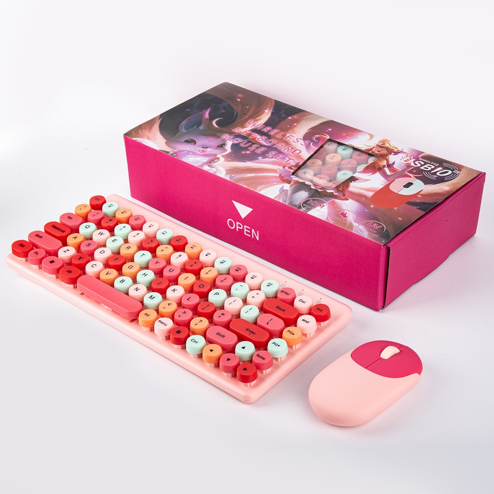 2.4G Pink Wireless Keyboard & Mouse For Windows PC Mac Universal Android