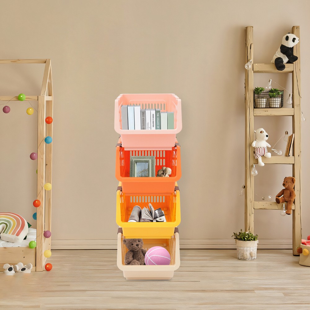 4 PCS Stacking Storage Baskets, Stackable Organizer Baskets, Storage Bins