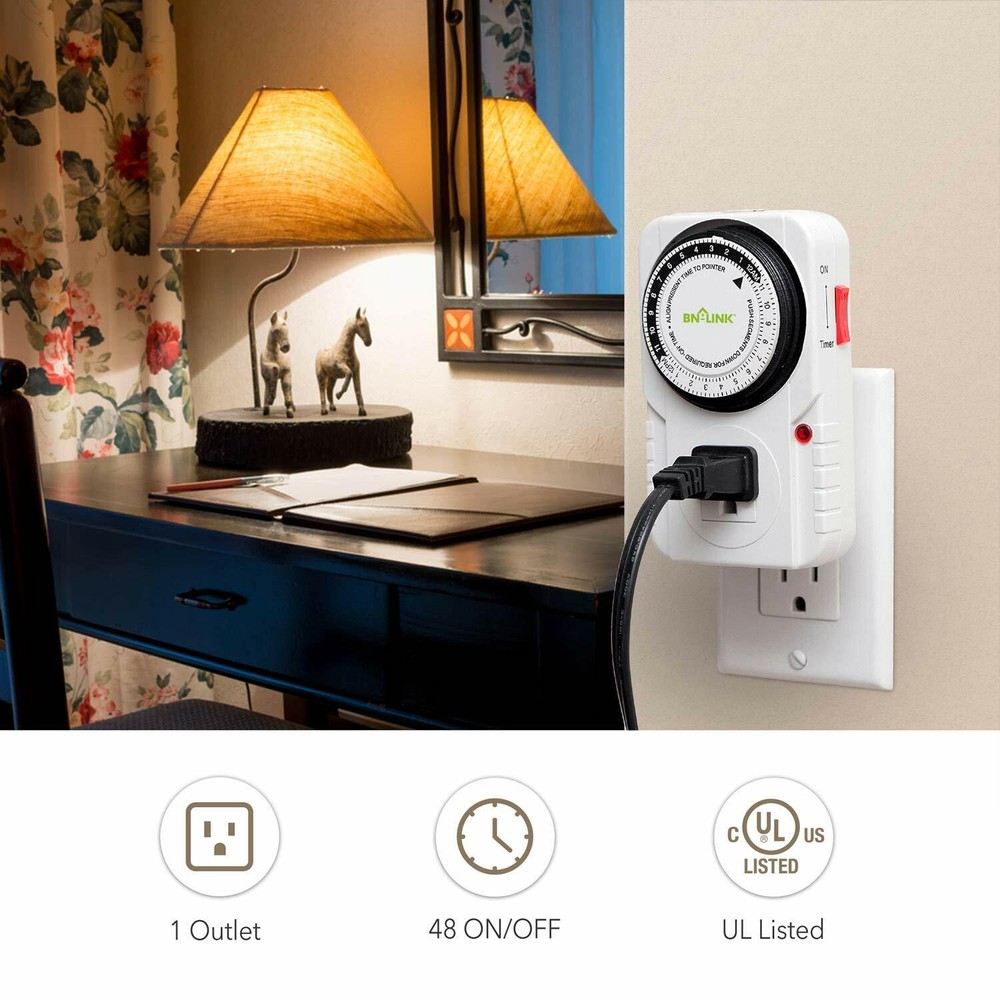BN-LINK 24 Hr Plug in Mechanical Grounded Programmable Timer Indoor Heavy Duty