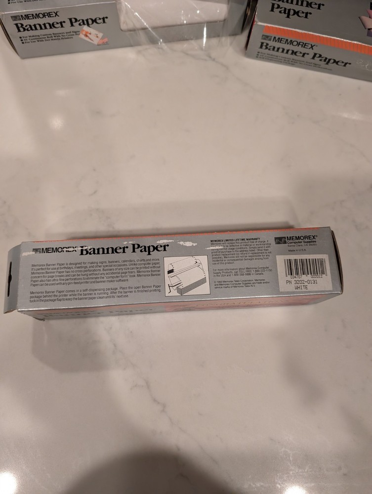 Memorex Banner Paper 4 Rolls White & Red 45' Continuous Roll Dot Matrix Printer