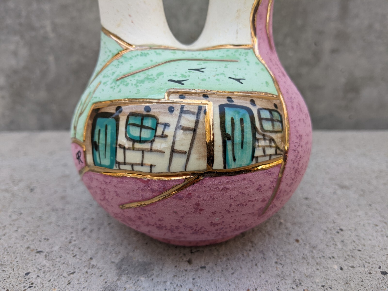 Native American Ceramic Wedding Vase 7“ - Signed by B J Gore San Jon, New Mexico