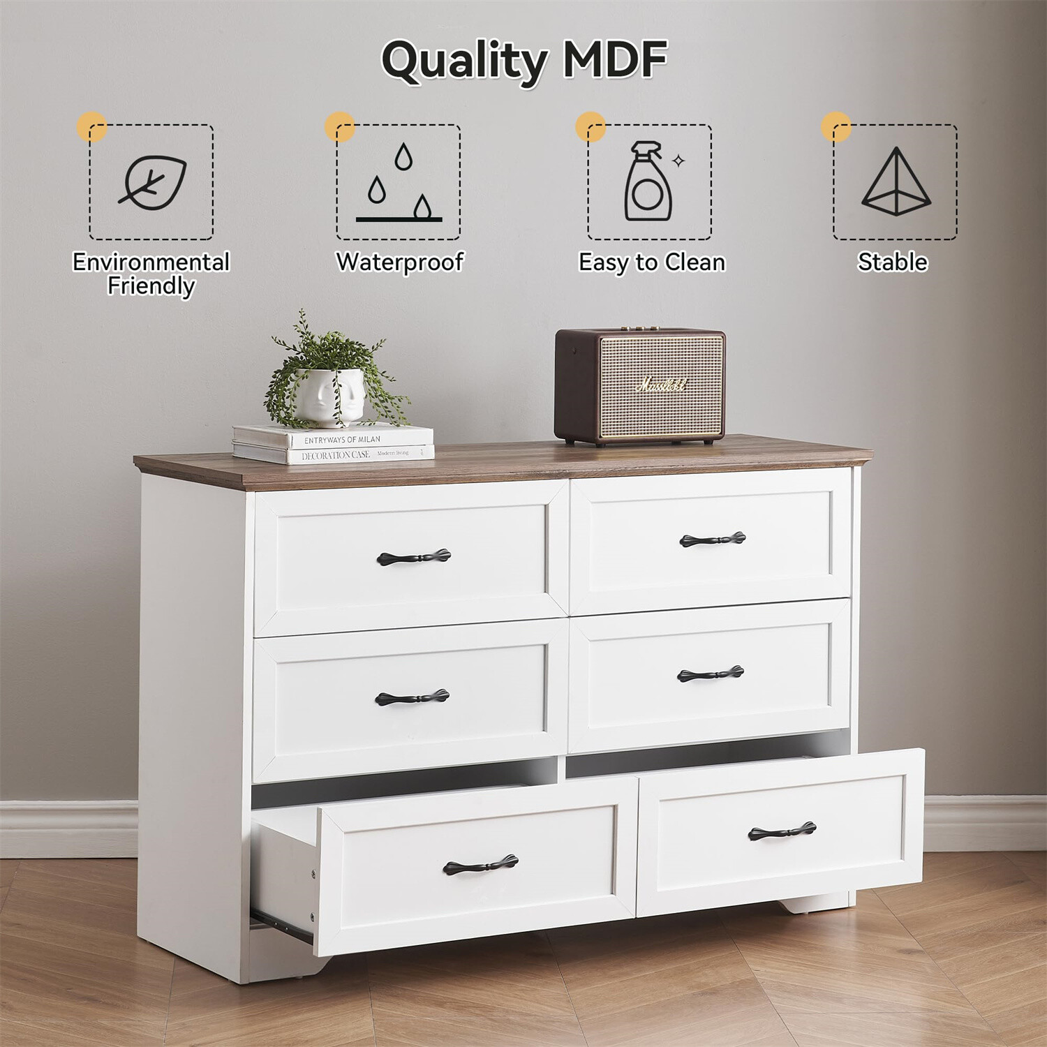 6 Drawers Dresser for Bedroom Farmhouse Modern Wooden Dresser,Storage Organizer