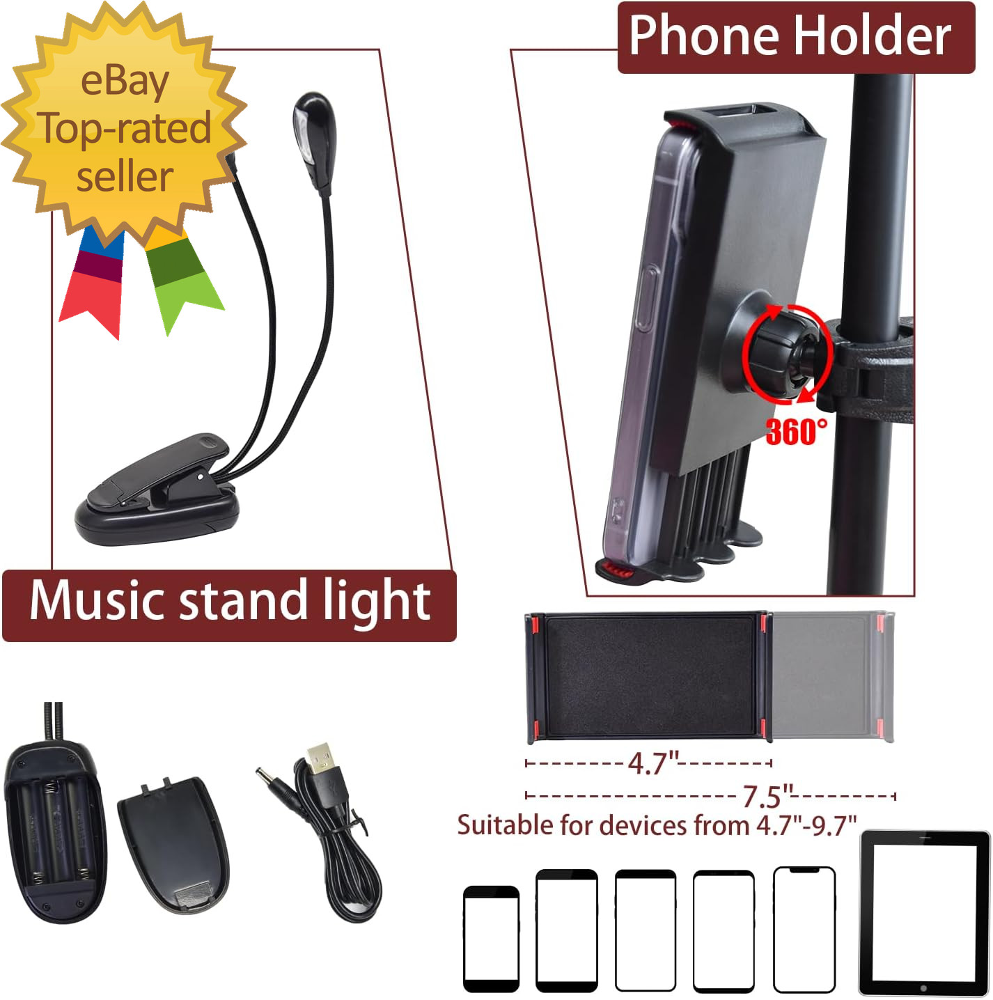 Sheet Music Stand with Light & Phone Holder 57" Music Stand for Sheet Music