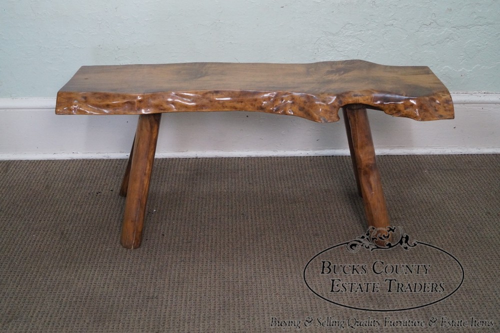 Rustic Slab Wood Coffee Table Bench