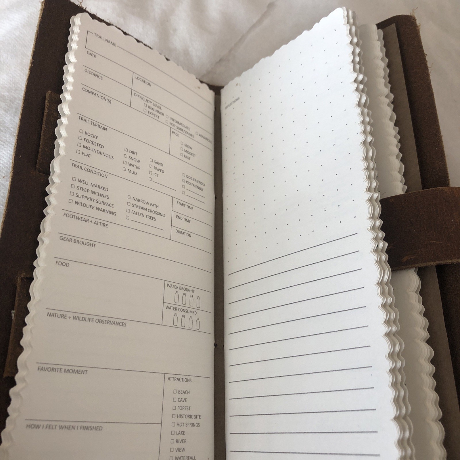 Vintage Brown Leather Hiking Journal Logbook W/Hiking Log Paper Inserts Free S/H