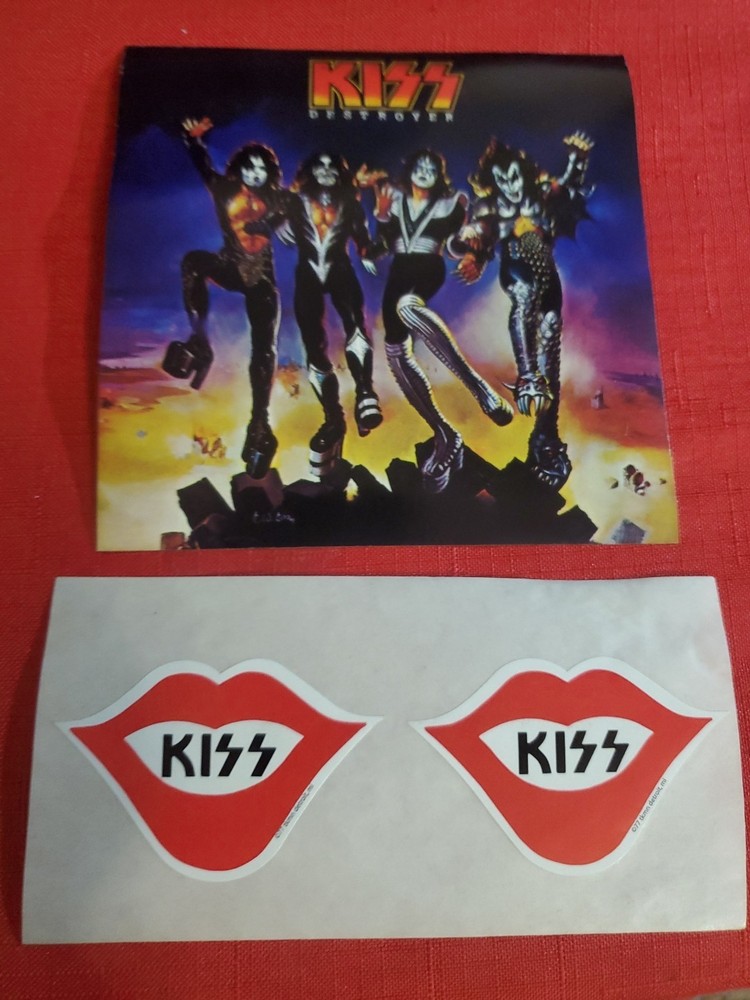 KISS Destroyer And 2 KiSS LIPS Vintage Promo Stickers Aucoin Era
