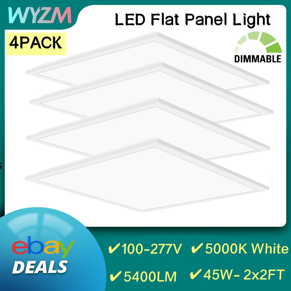 4Pcs 2X2FT LED Flat Panel Light 45W Dimmable Drop Ceiling Recessed Troffer Light