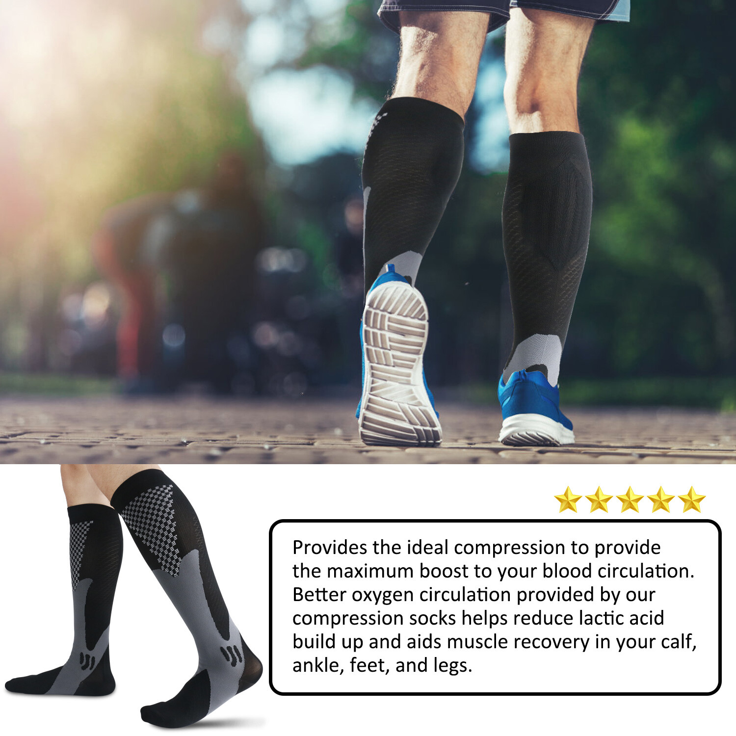 5 Pairs 30-40 mmHg Compression Socks - Knee High Support for Running & Sports