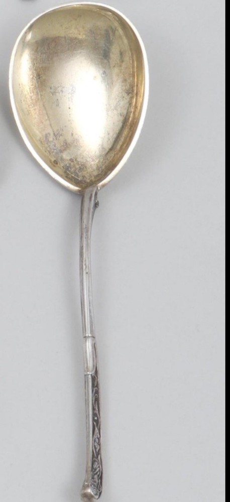 Antique Denmark Simon Groth Silver Serving Spoon Moinichen Devil Mask Handle
