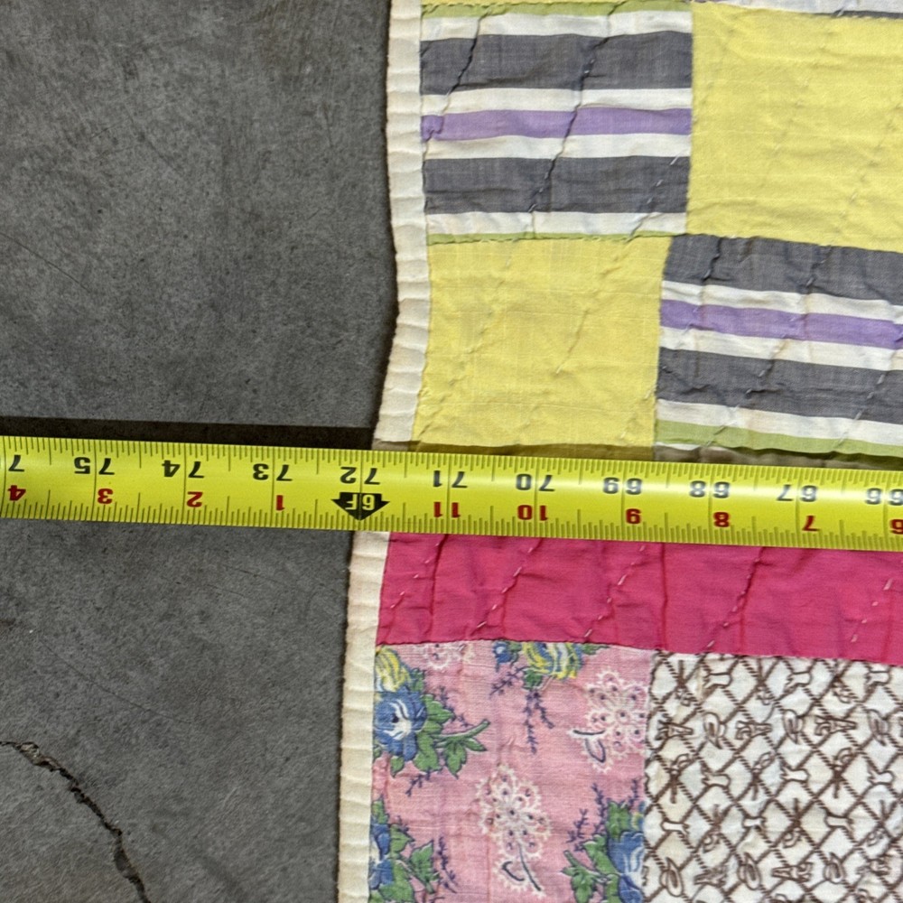 Handmade 9-Square Patchwork Quilt 72" x 52" Vintage
