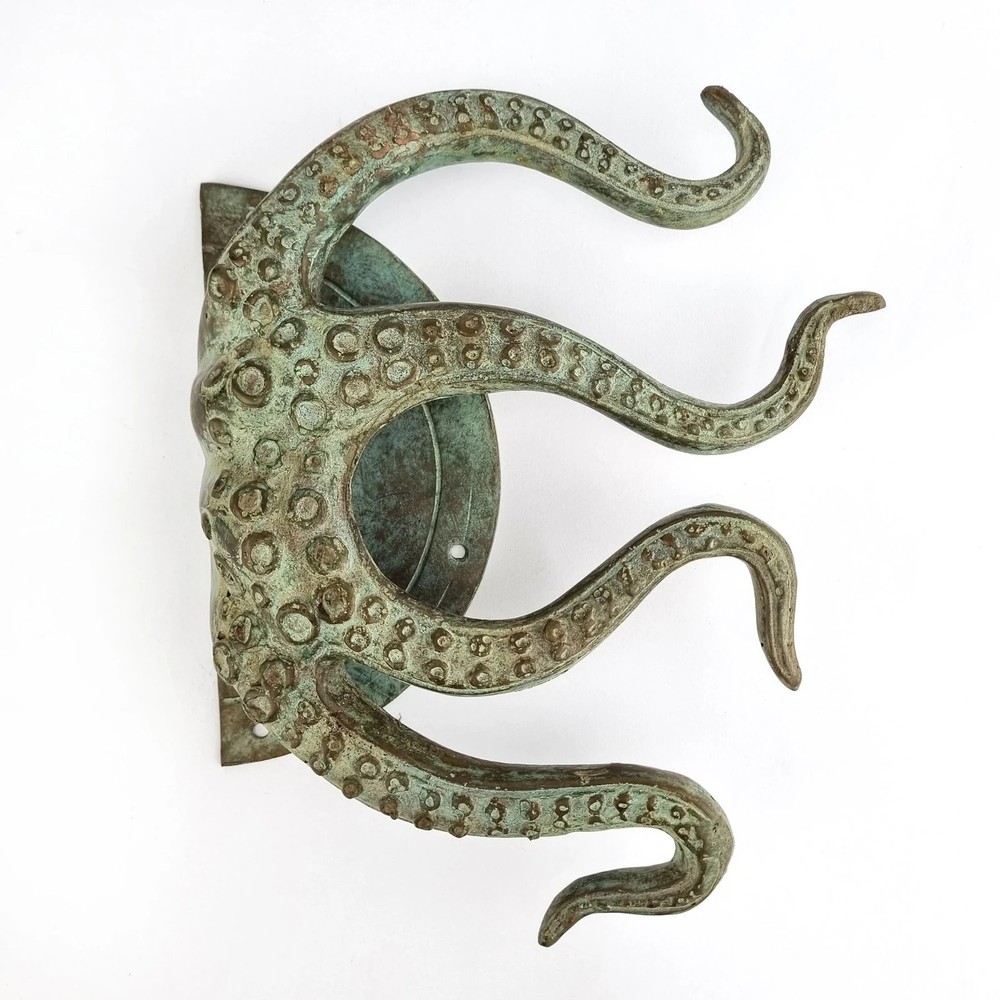 2 RUSTIC heavy Brass Stunning Large Octopus Solid Door Handle grab PULLS aged