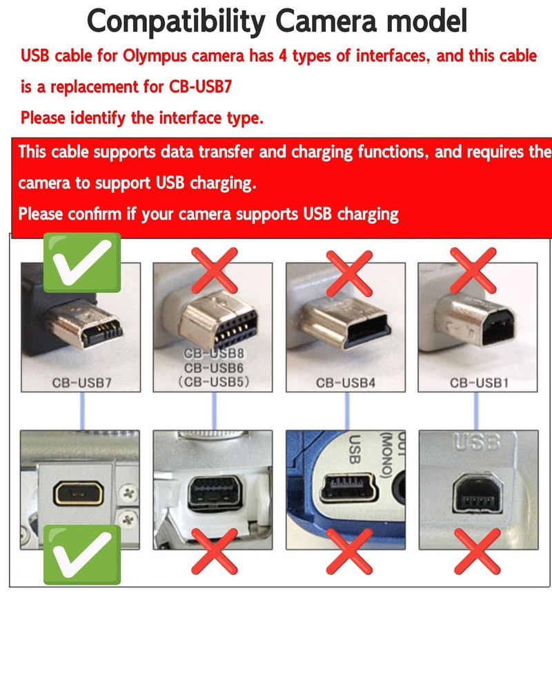 3.3Ft USB Cable for Olympus Camera CB-USB7 Compatible with Black