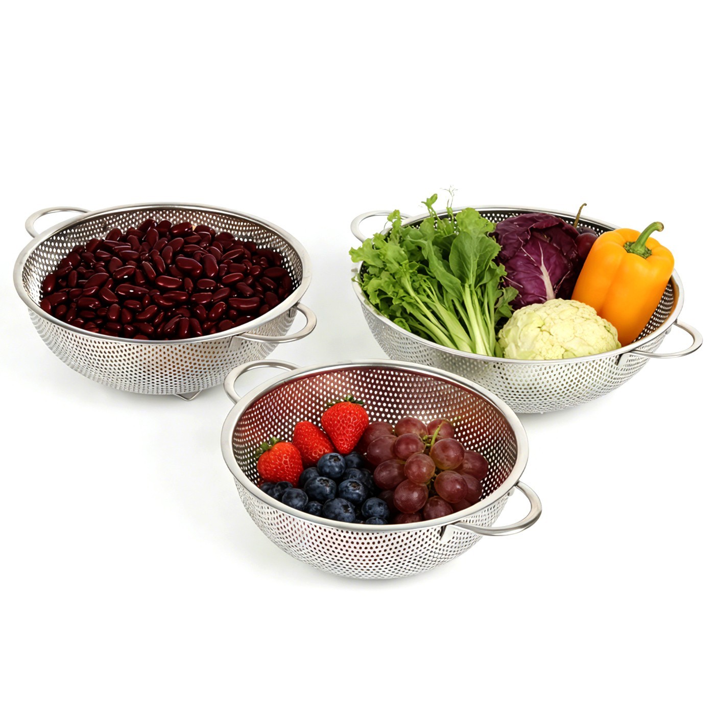 tastyWay 3Pcs Colander Set Stainless Steel Kitchen Bowl Drainer Vegetable Sieve