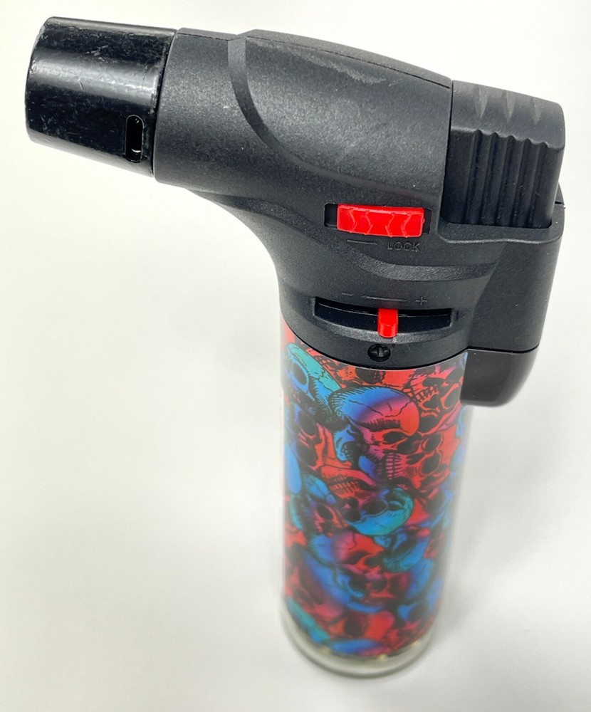 12 Pack Jumbo 4" Single Jet Flame Torch Gun Lighter Refillable Lockable Skull