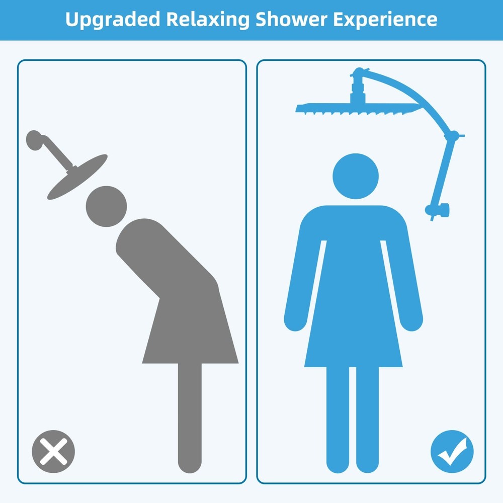 All Metal 16'' Shower Head Extension Arm Solid Brass Angle Adjustable Shower Arm