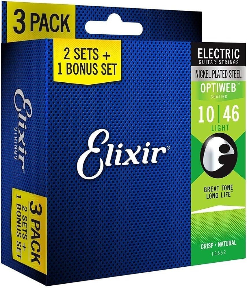 *3 SETS ELIXIR 19052 OPTIWEB COATED ELECTRIC GUITAR STRINGS LIGHT - 10-46*