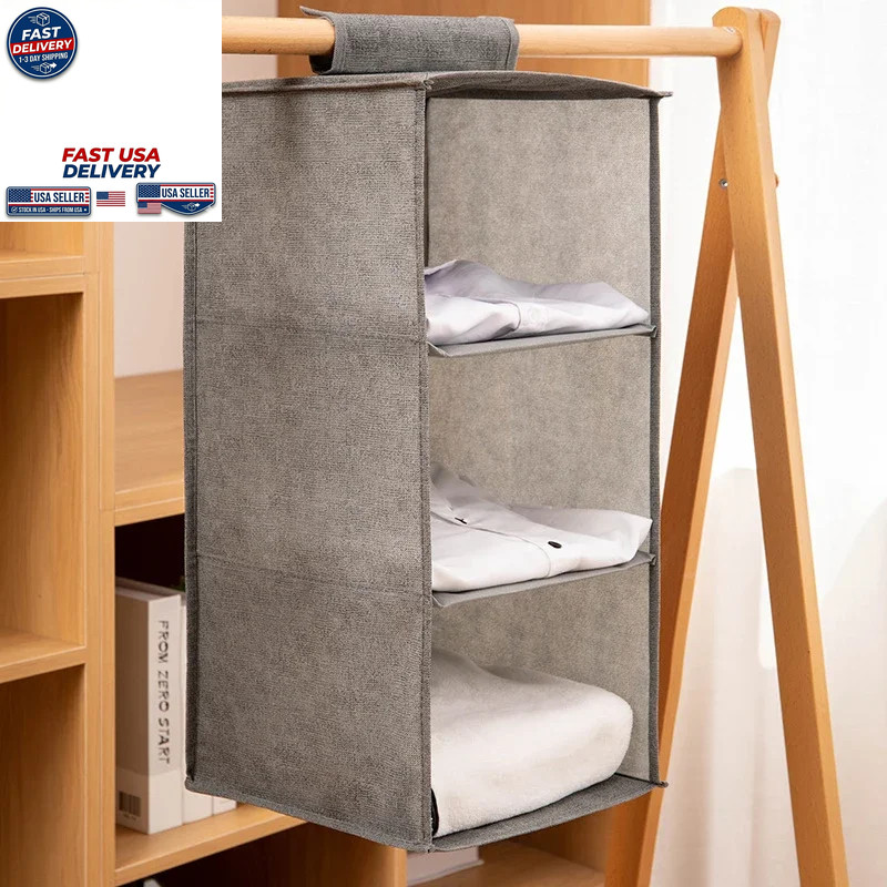 Hanging Wardrobe Storage Bag Drawer Type Collapsible Multi-Layer Organizer Beige