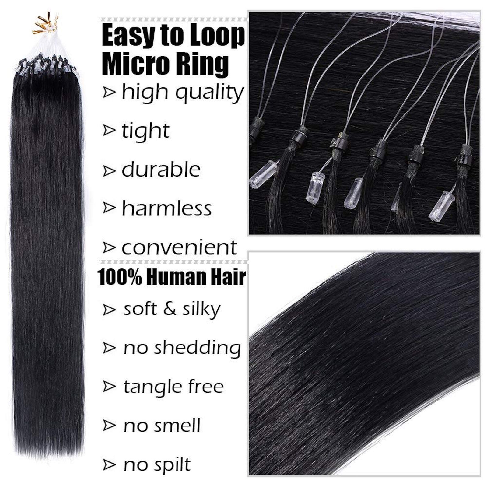 Micro Ring Link Human Hair Extensions Micro Beads Loop Tip Real Remy Thick Hair