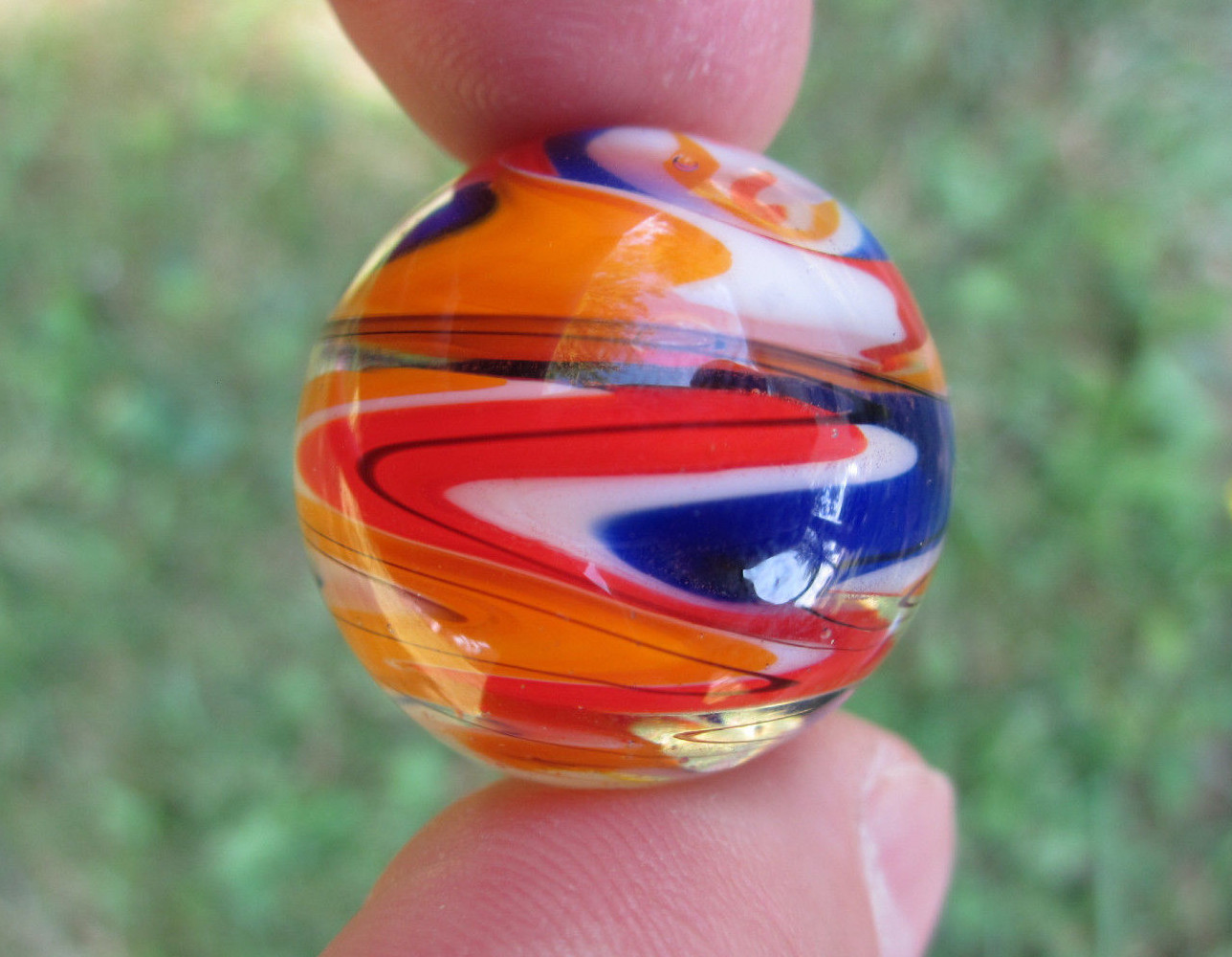 25mm WURLITZER Handmade art glass red blue design Marbles ball Large 1" SHOOTER