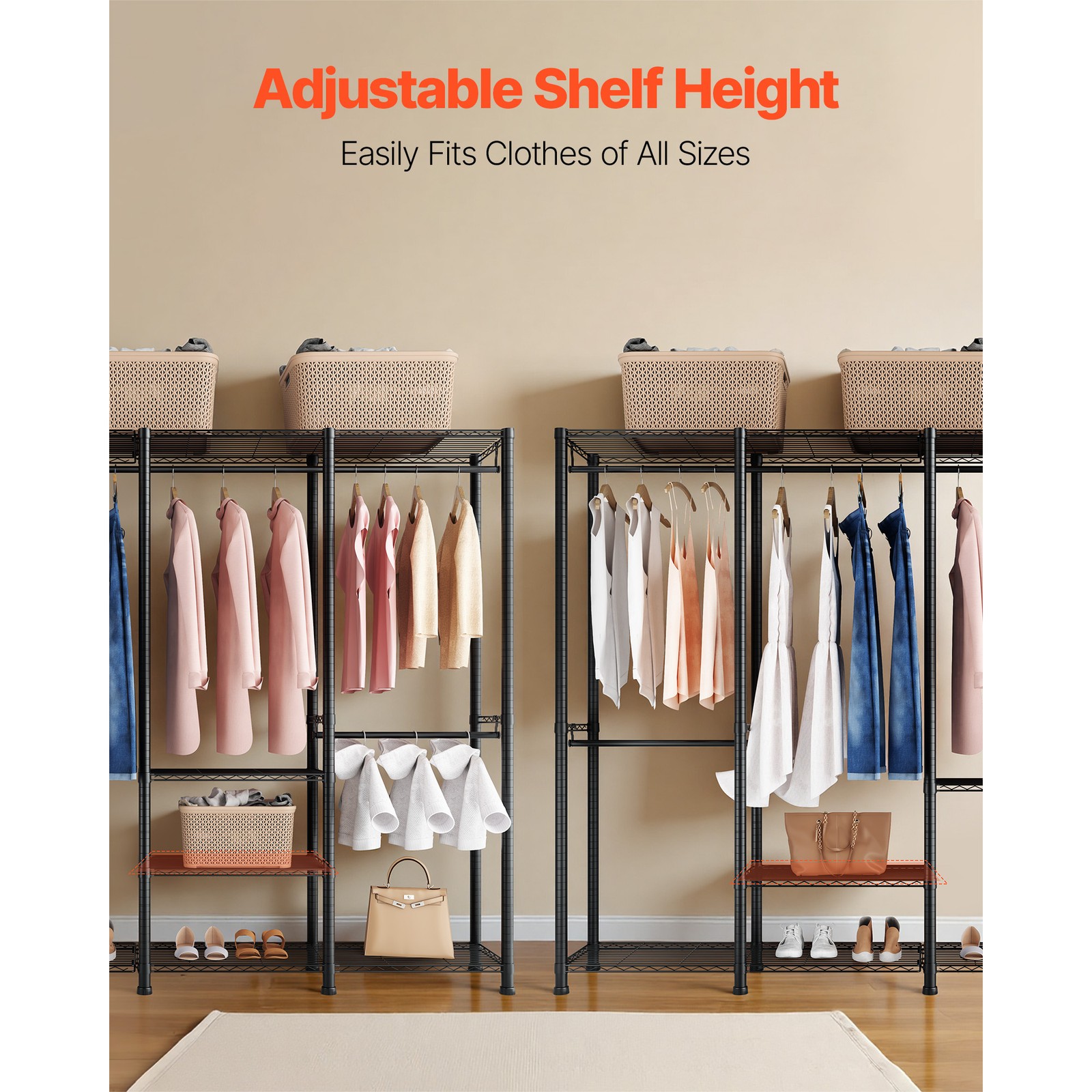 Uimoso Adjustable Height Garment Rack with 4 Hanging Rods for Clothes Storage