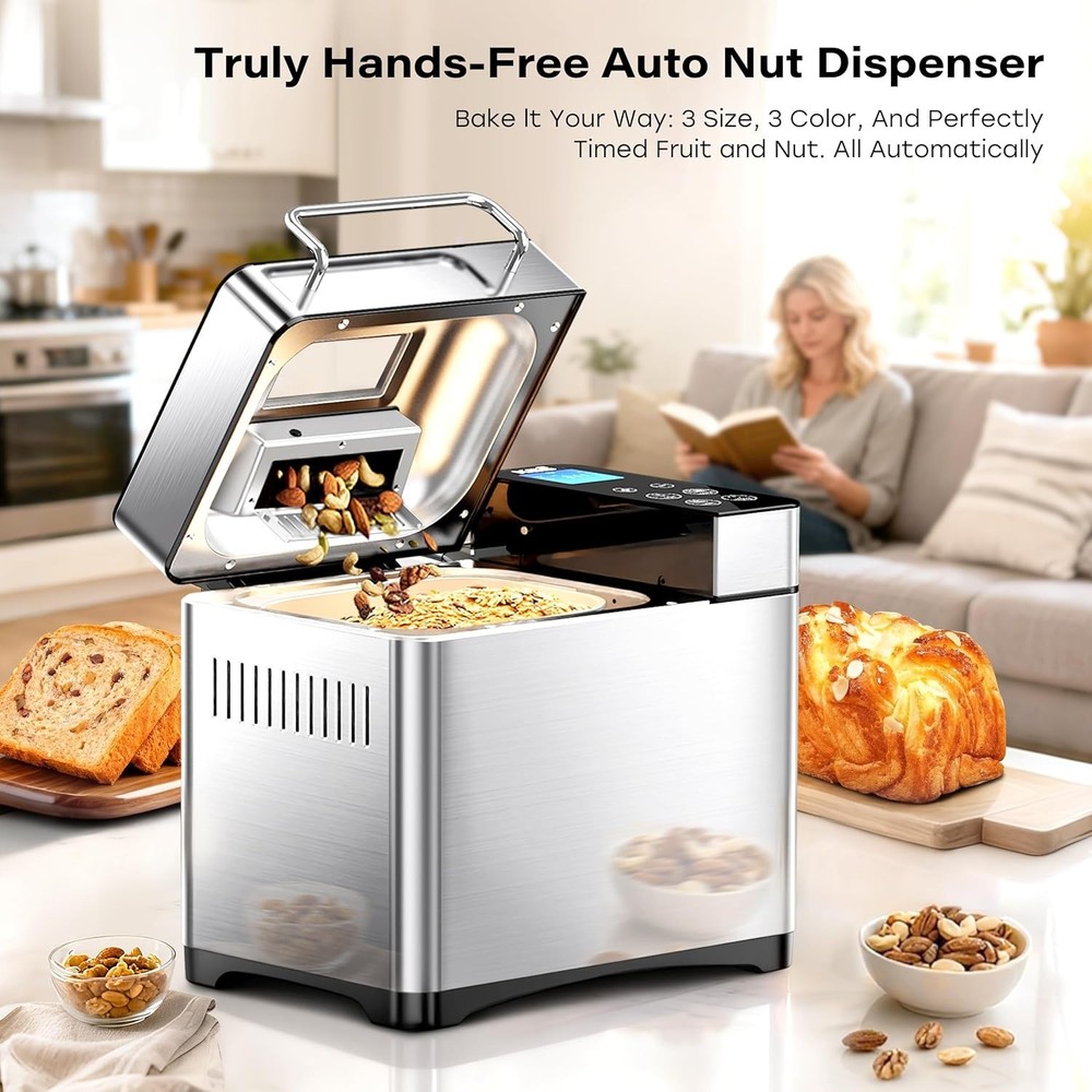 Luxury 2LB Bread Machine - Smart 17 Programs, Ceramic Pan & Touchscreen Control