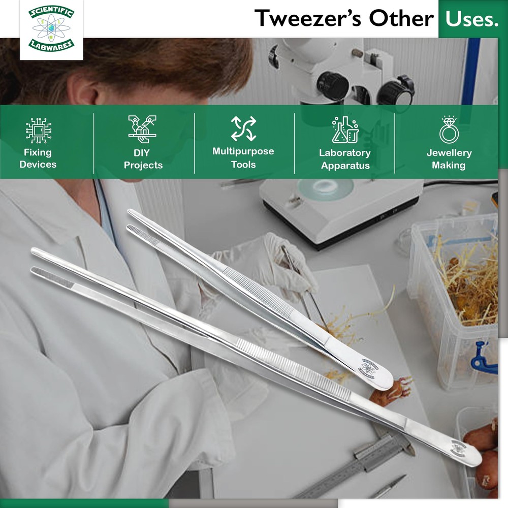 Scientific Labwares Silver Premium Antimagnetic Thumb Forceps Precision Grip