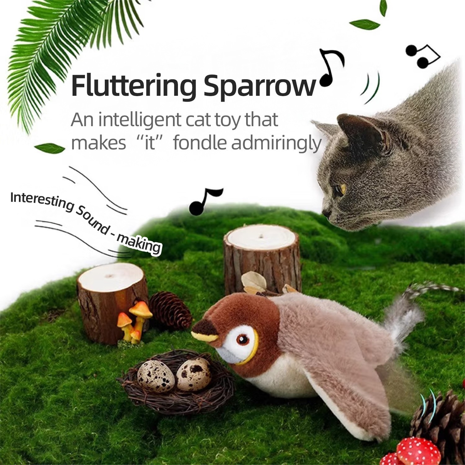 USB Interactive Flying Bird Cat Toys Electronic Pet Simulation Sparrow Toy US