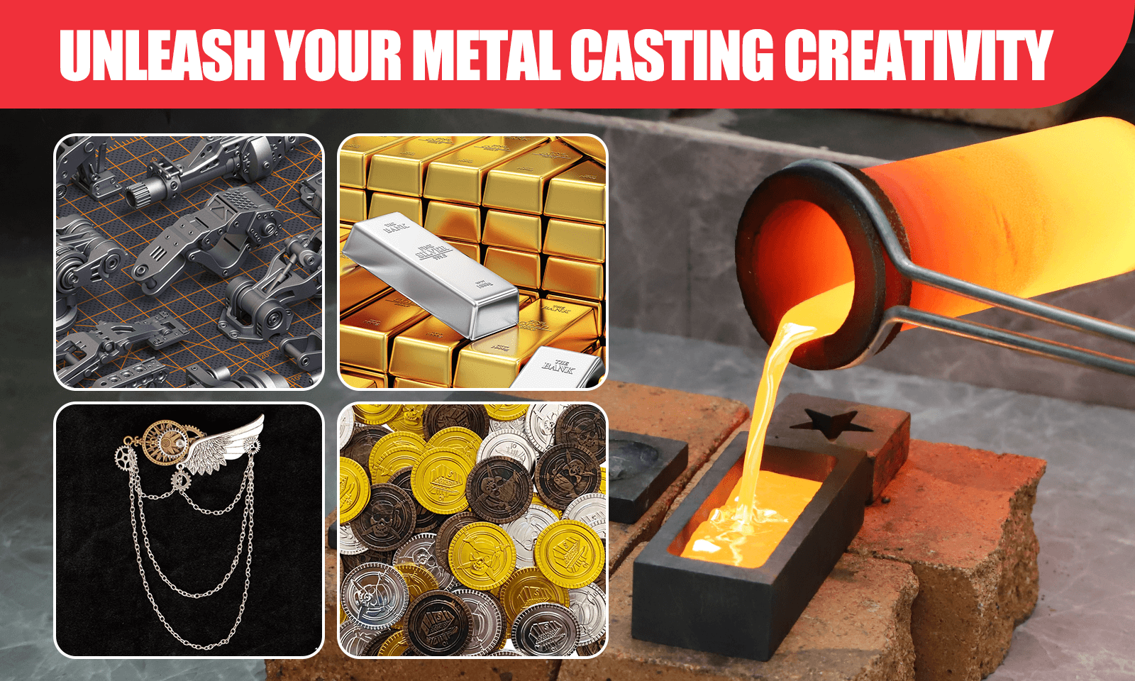 TOAUTO 3KG Metal Smelting Furnace Kit Gold Silver Refining Casting Jewelry Tool
