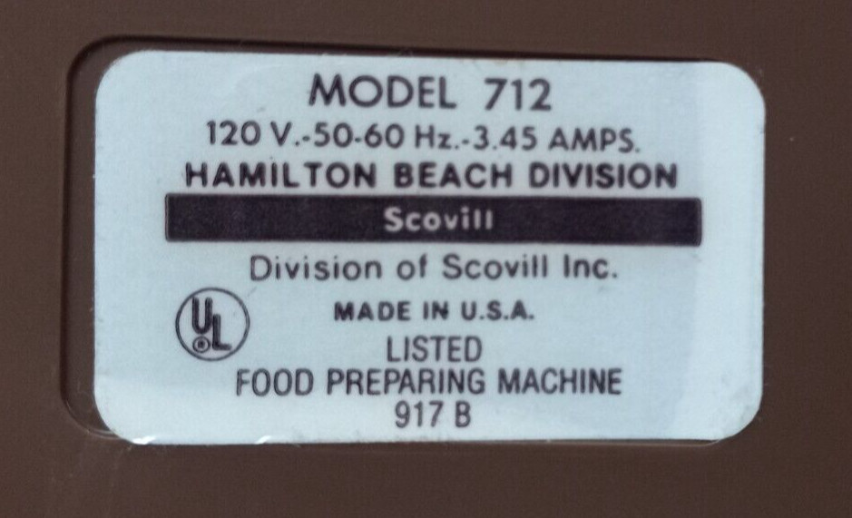 Hamilton Beach 6 Speed Food Processor 712AL Replacement Part Base Motor Only