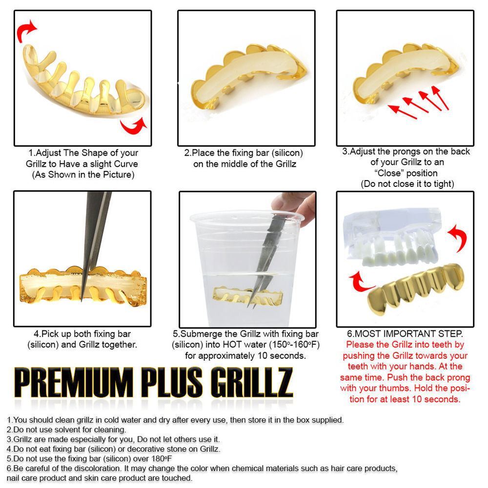 14K Gold Plated HipHop Teeth Grillz Top&Bottom Grill Set Bonus Wax*HIGH QUALITY*