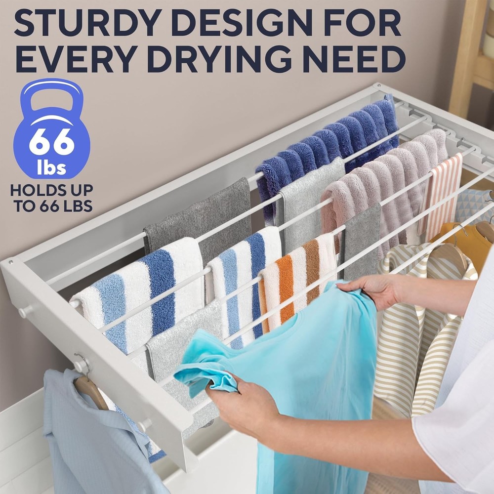 Foldable Wall Mounted Drying Rack - Easy to Install Laundry Room Racks