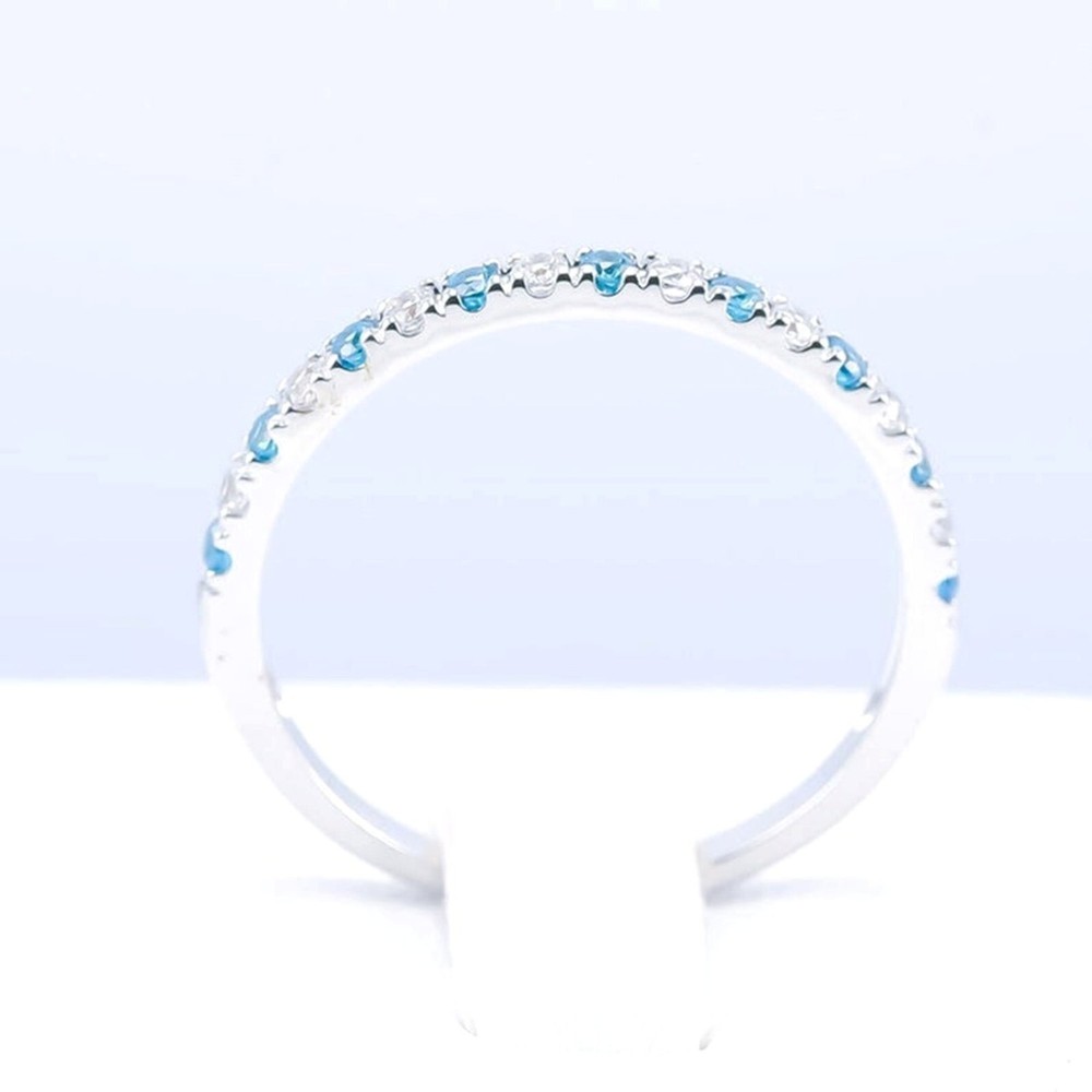 2MM Natural Blue Topaz Half Eternity Band 925 Sterling Silver Stackable Ring