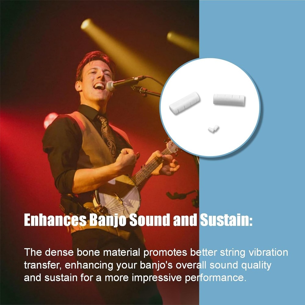 2-Pack Bone Banjo Nuts Set, 5th String Nut & Head Nut for 5 String Banjo, Pure B