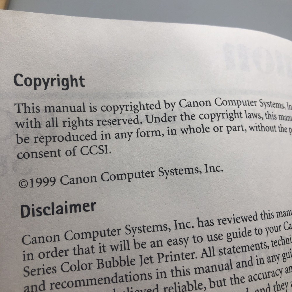 Canon Bubble Jet Printer BJC-1000 User's Manual 1999 Plus Quick Start Guide
