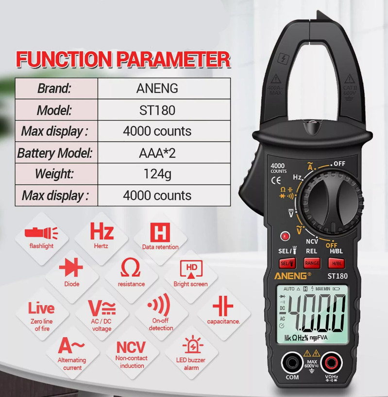 Digital Multimeter Tester AC DC Volt Amp Clamp Meter Auto Range LCD Handheld