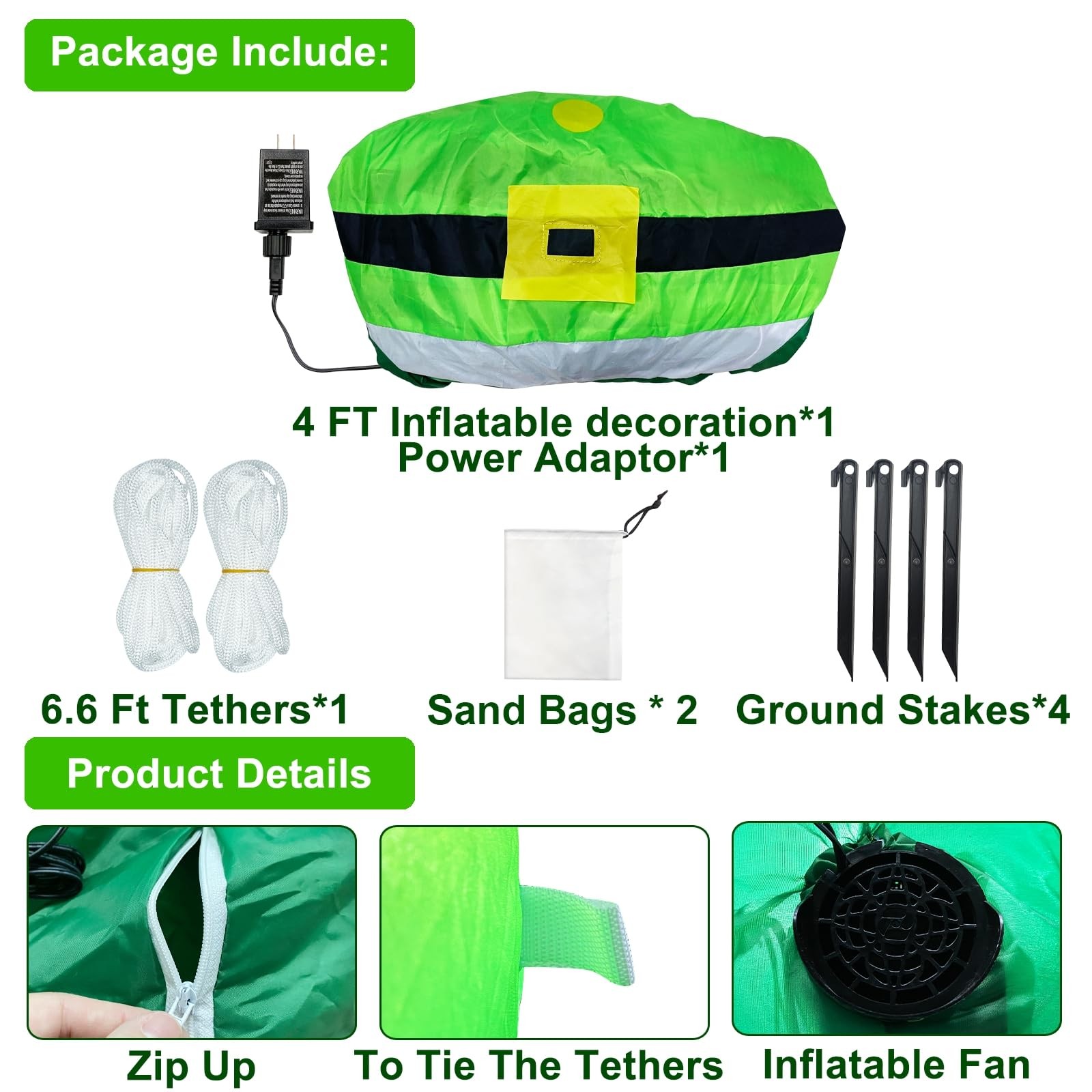 4FT Dinosaur St. Patricks Day Inflatables Decorations Outdoor Blow Up Dinosau...