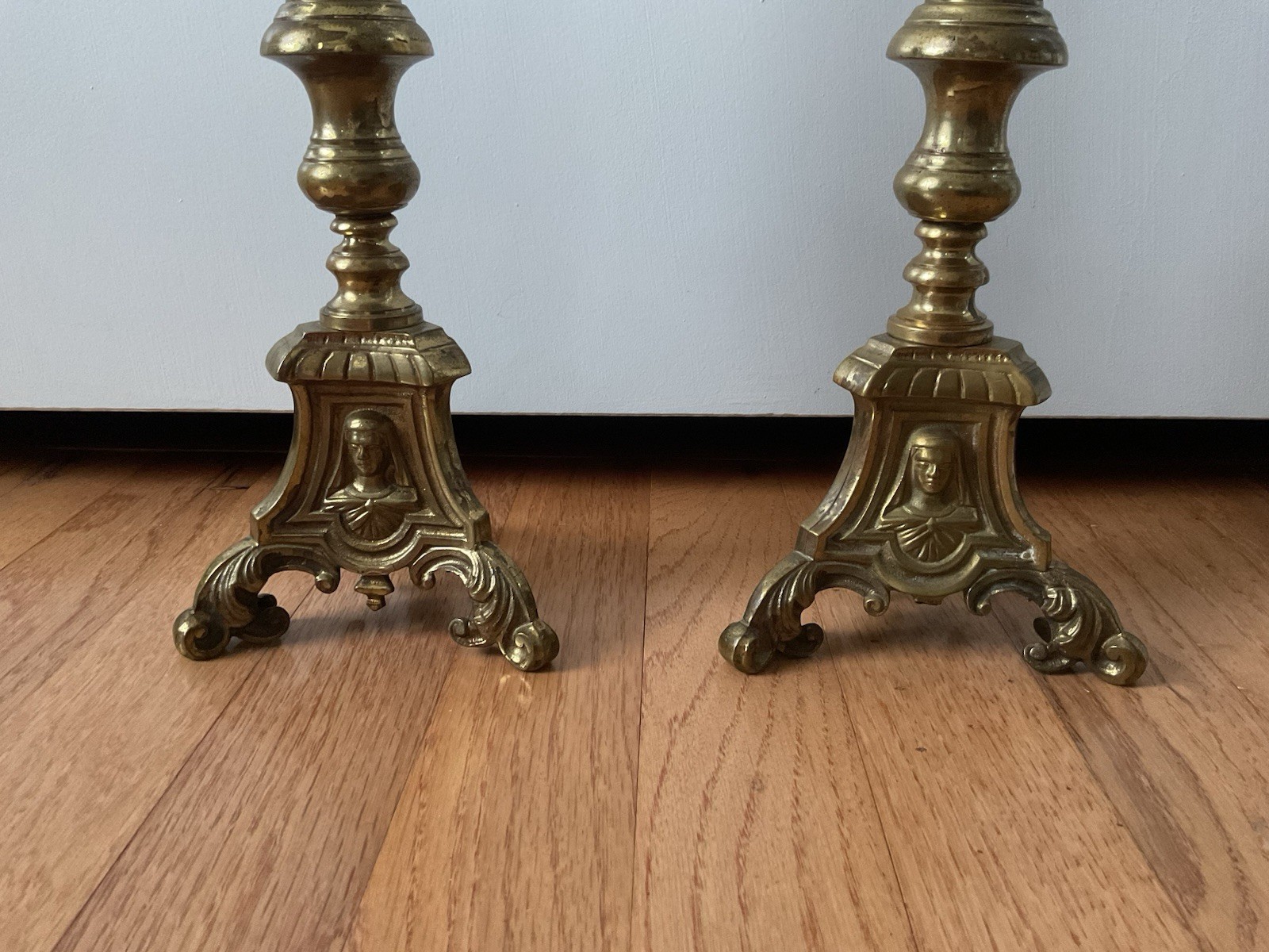 PAIR OF BRASS 16" JMJ HOLY FAMILY ALTAR CANDLE STICKS -175- (CHALICE CO.)