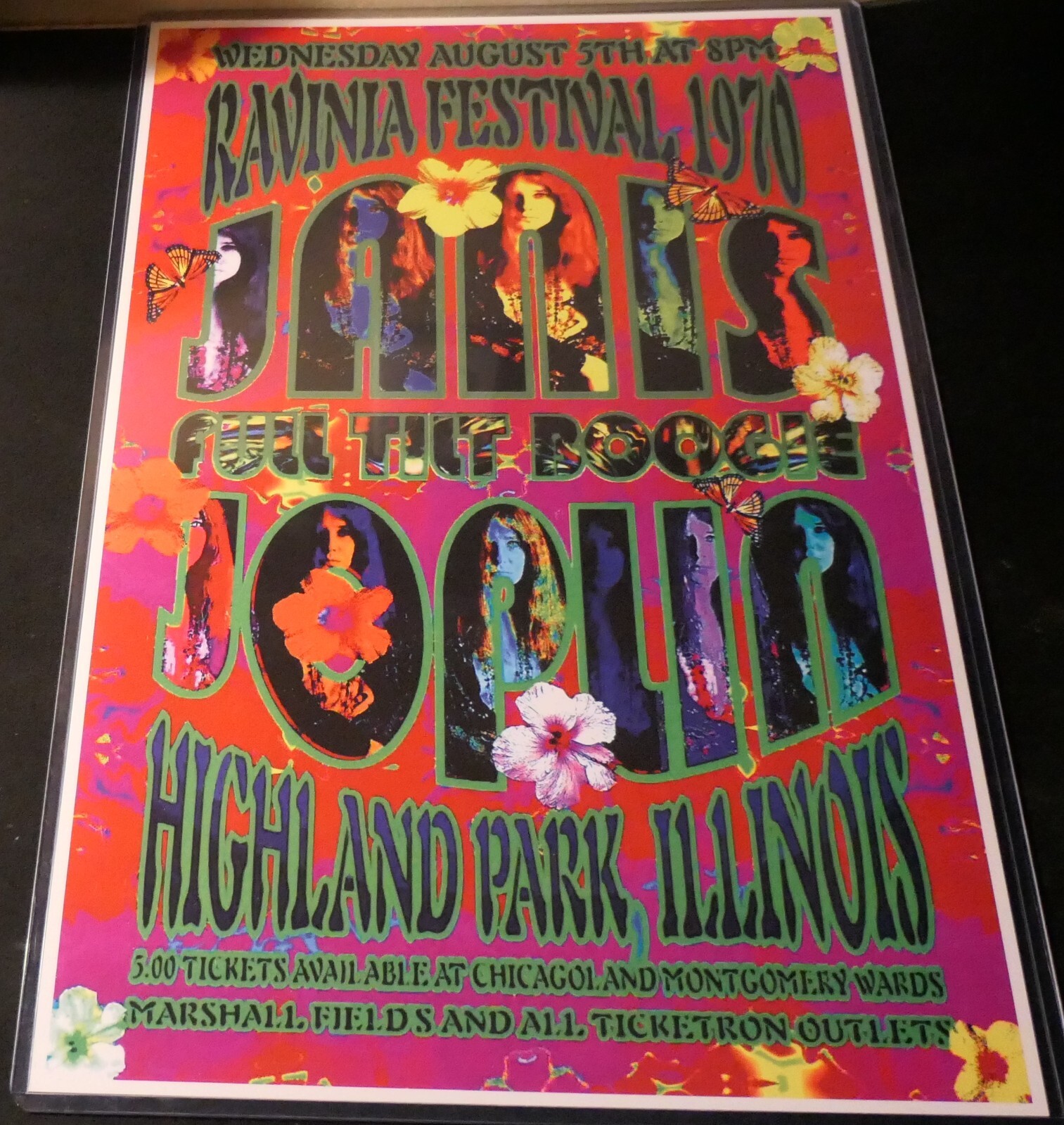 JANIS JOPLIN 1970 RAVINIA FESTIVAL REPLICA CONCERT POSTER 2 MONTHS BEFORE DEATH