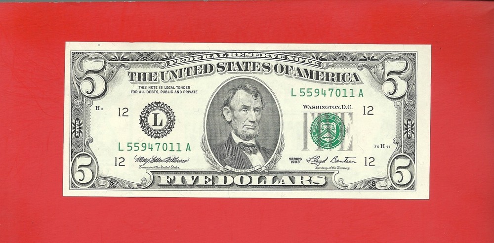 FRN 1993 $5 – L/A (fw) – Uncirculated