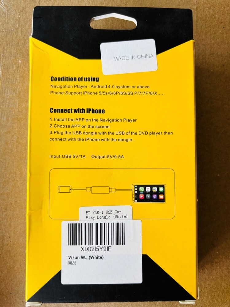 CarPlay Adapter USB For Phone Android DVD Player Wireless Plug & Play White