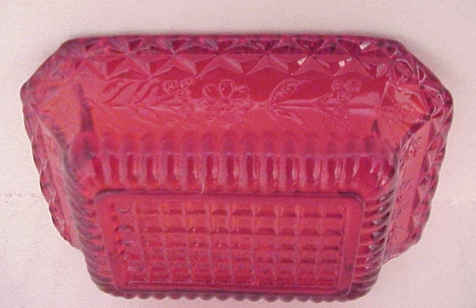 Vintage Glass L.G. Wright Wildflower Ruby Red Rectangular Open Salt Cellar Dish